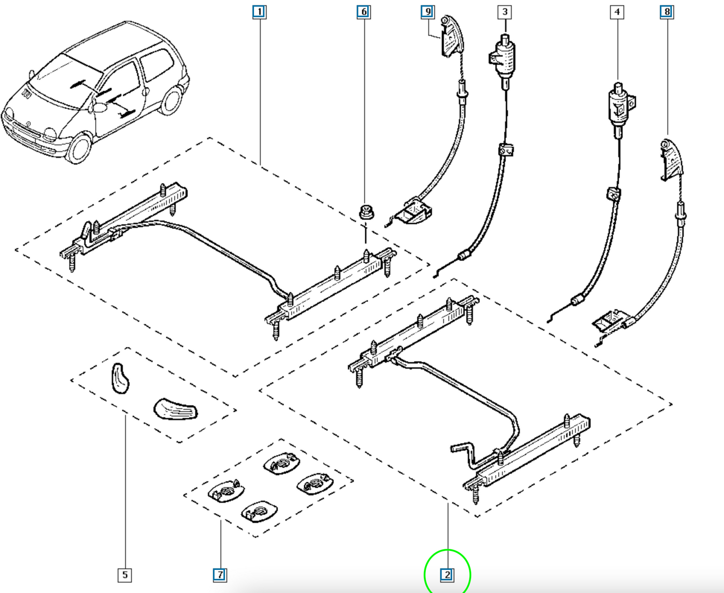 Pièce d'origine Glissières de siège conducteur pour Renault Twingo I 7701208536