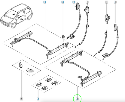 Pièce d'origine Glissières de siège conducteur pour Renault Twingo I 7701208536