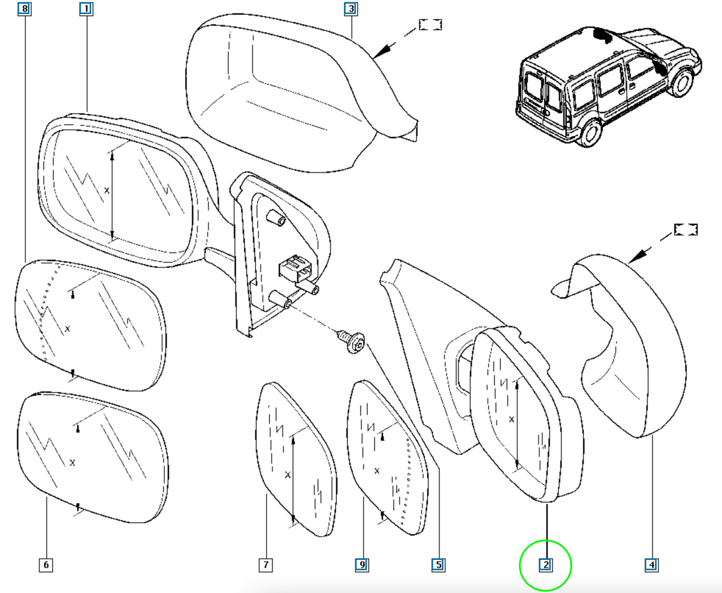 Pièce d'origine Rétroviseur droit 5 broches pour Renault Kangoo I 963013764R