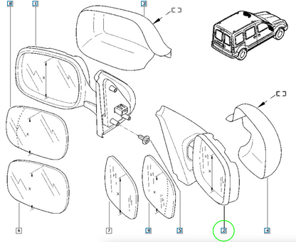 Pièce d'origine Rétroviseur droit 5 broches pour Renault Kangoo I 963013764R