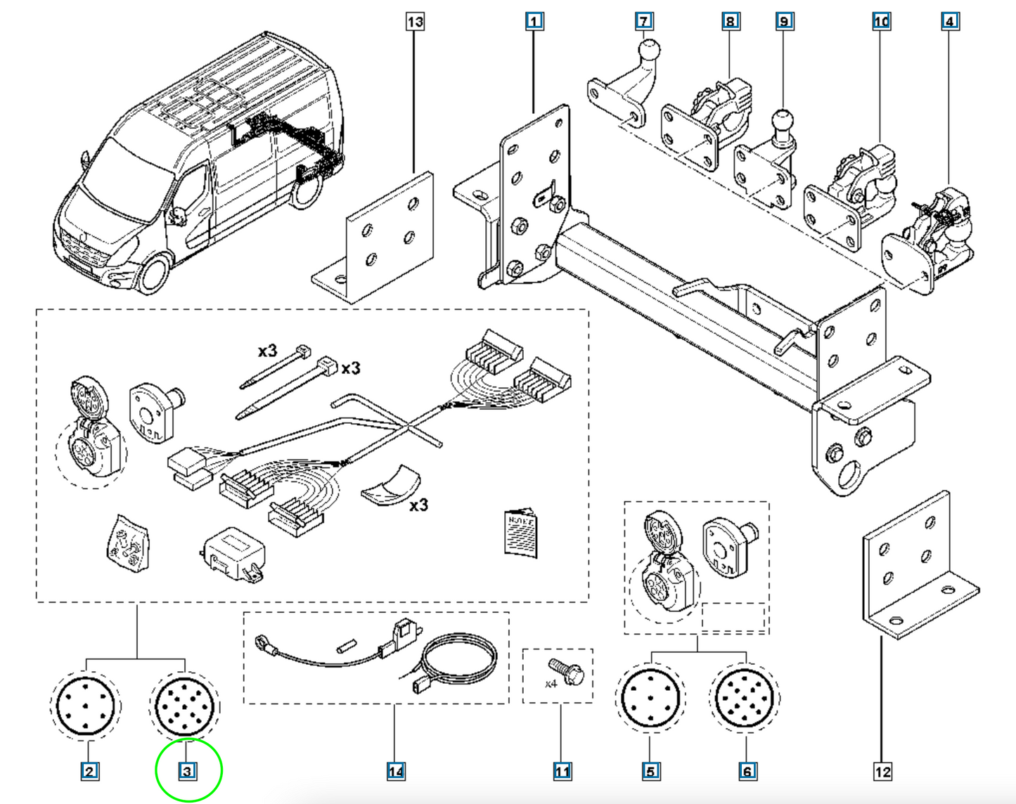 Pièce d'origine Faisceau d'attelage 13 broches pour Renault Master III Opel Movano B Nissan NV400 8201657126