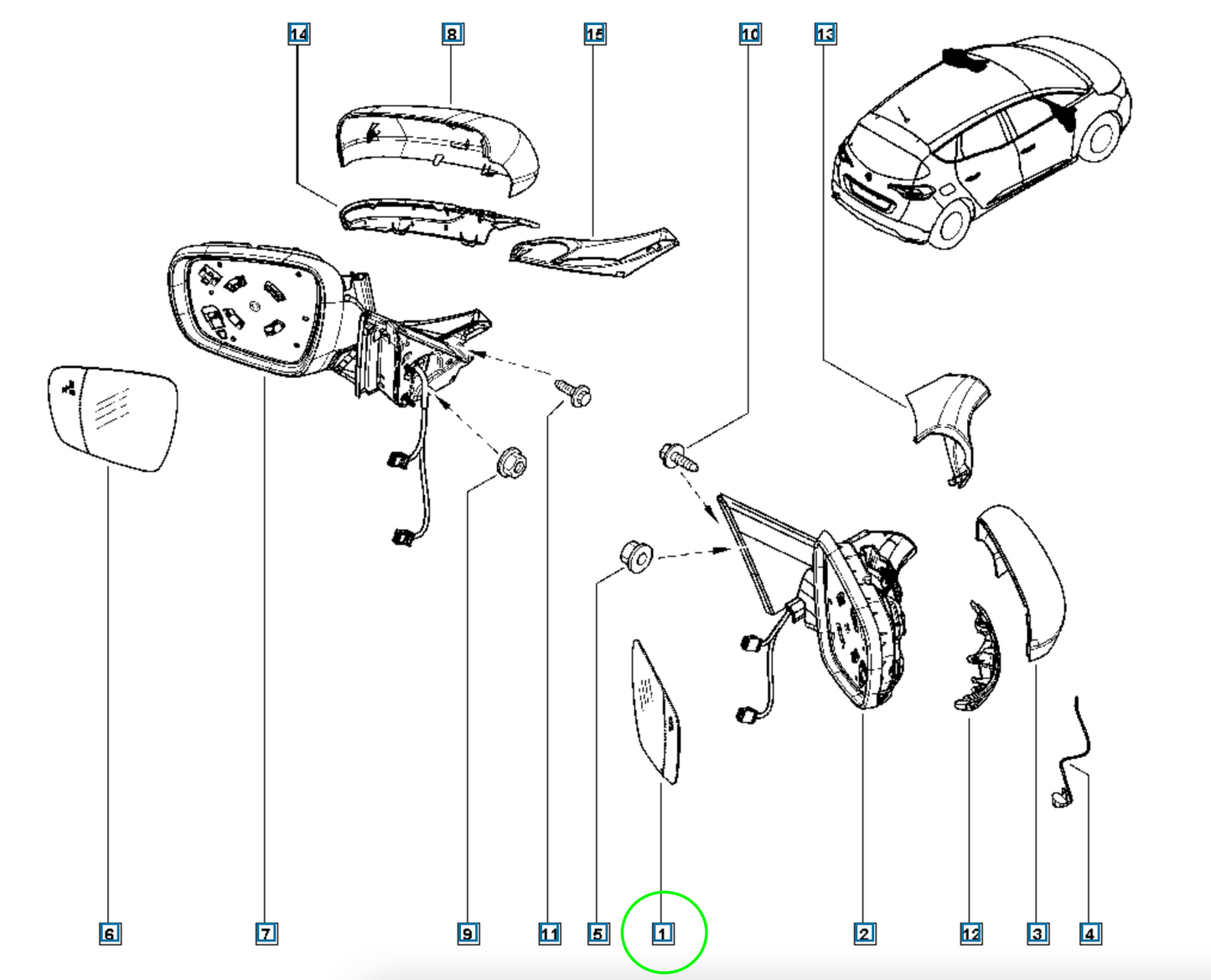 Pièce d'origine Verre de rétroviseur droit pour Renault Scenic IV 963656103R