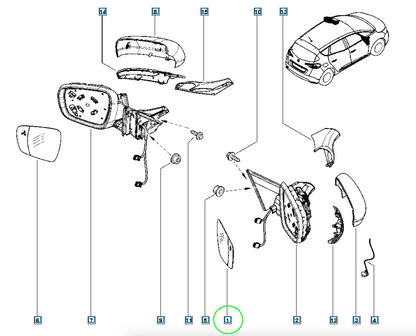 Pièce d'origine Verre de rétroviseur droit pour Renault Scenic IV 963656103R