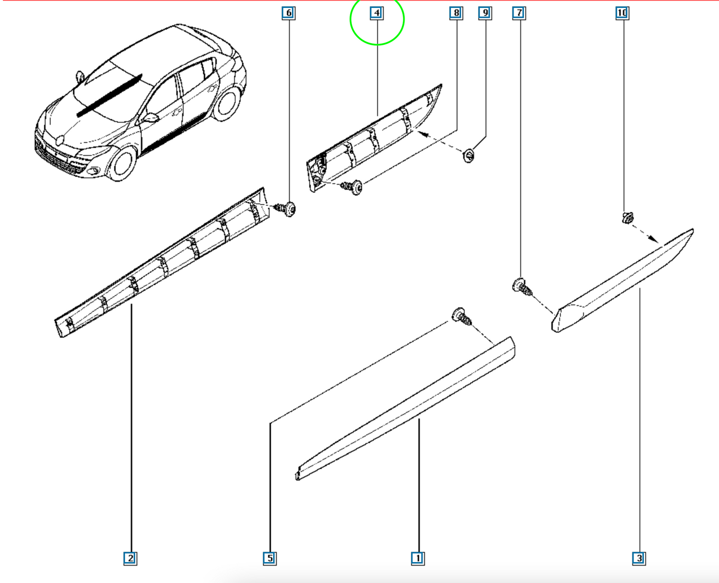 Pièce d'origine Baguette décorative de porte arrière droite pour Renault Megane III 828764500R