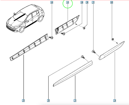 Pièce d'origine Baguette décorative de porte arrière droite pour Renault Megane III 828764500R