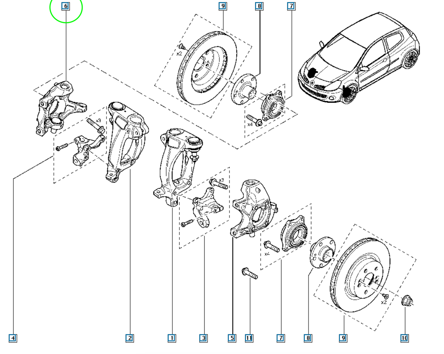 Pièce d'origine Fusée d'essieu avant droite pour Renault Clio III RS 7701208960