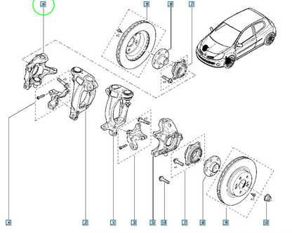 Pièce d'origine Fusée d'essieu avant droite pour Renault Clio III RS 7701208960