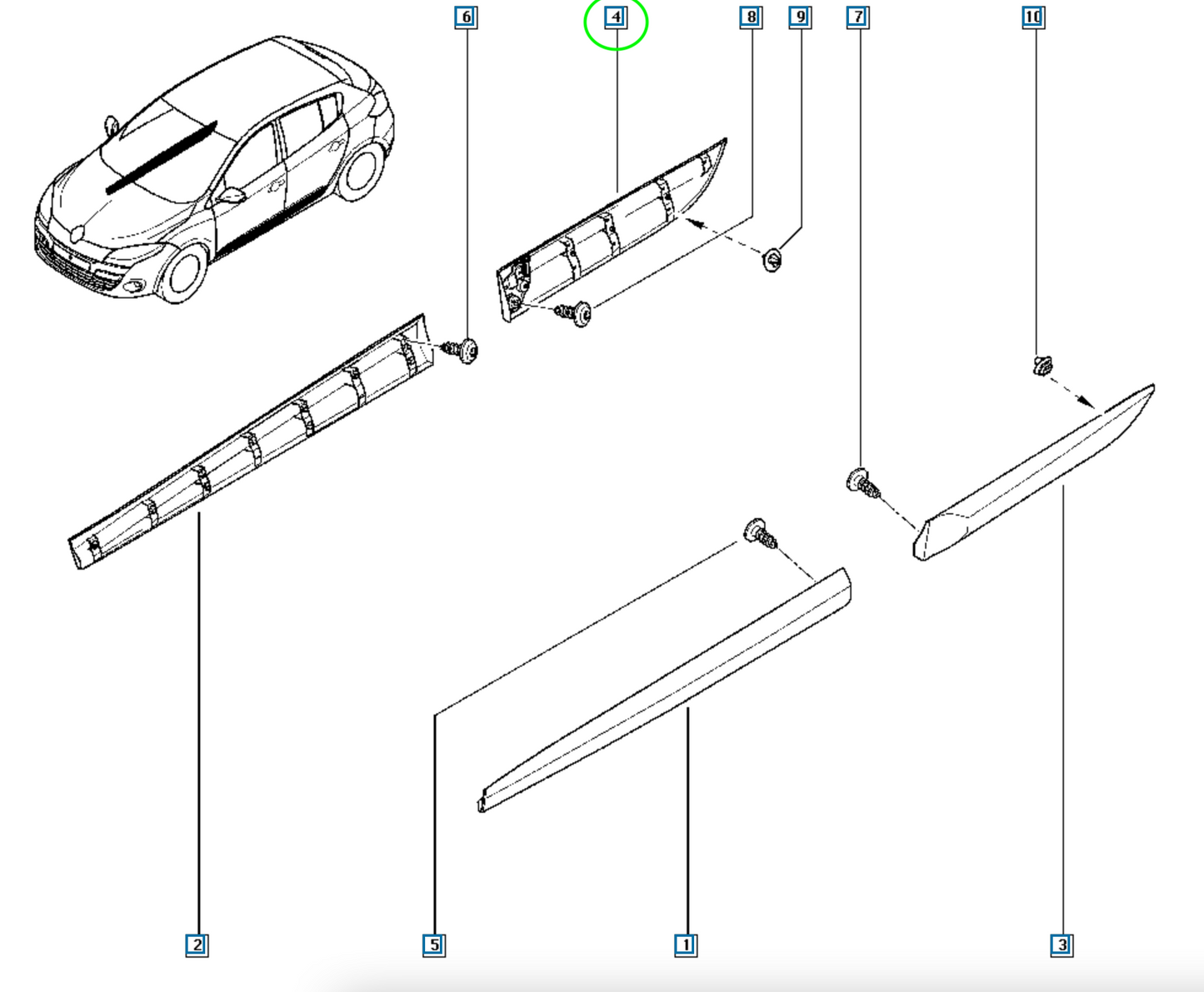 Pièce d'origine Baguette décorative de porte arrière droite pour Renault Megane III 828769667R