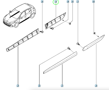 Pièce d'origine Baguette décorative de porte arrière droite pour Renault Megane III 828769667R
