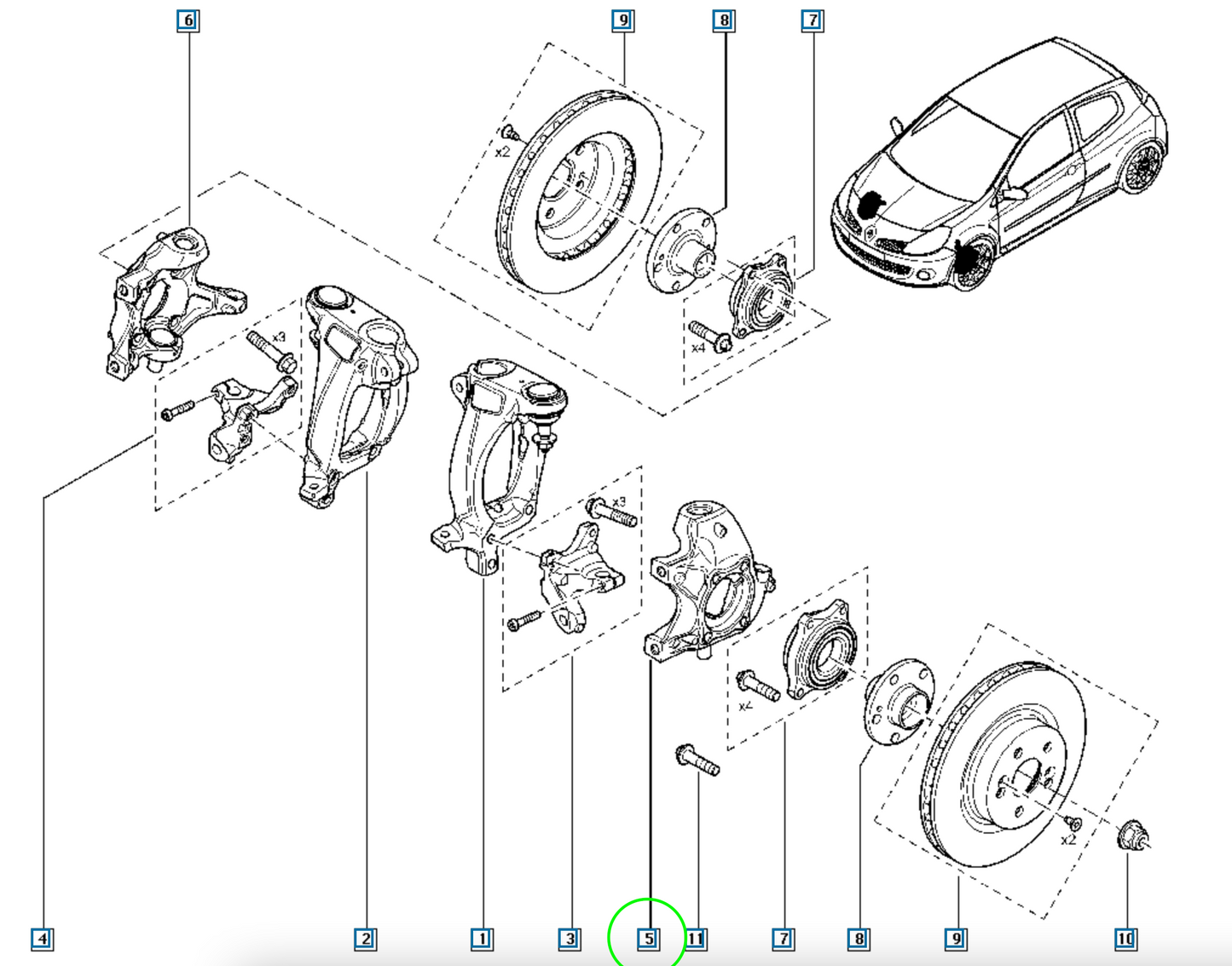 Pièce d'origine Fusée d'essieu avant gauche pour Renault Clio III RS 7701208961