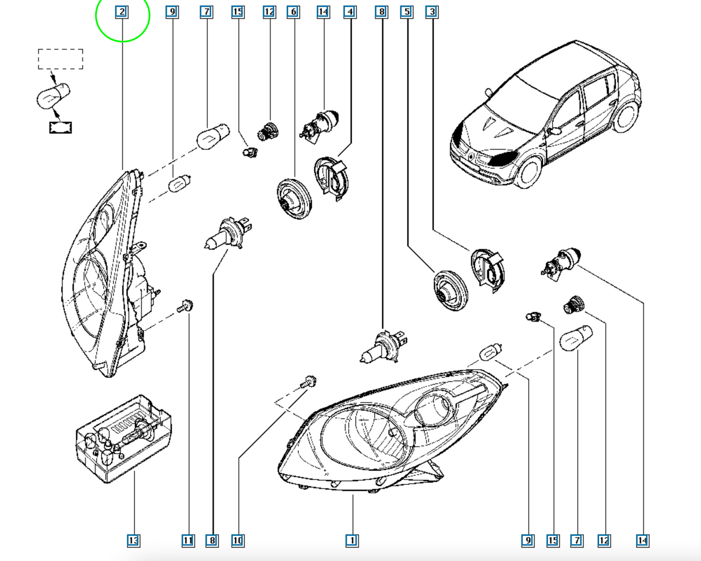 Pièce d'origine Phare avant droit pour Dacia Logan Sandero 260104793R