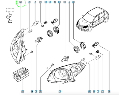 Pièce d'origine Phare avant droit pour Dacia Logan Sandero 260104793R