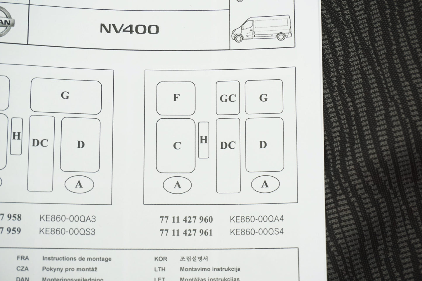 Pièce d'origine Housses de siège pour Renault Master III 7711427960