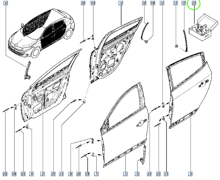 Pièce d'origine Kit de clips de fixation de porte pour Renault Megane III 800994769R