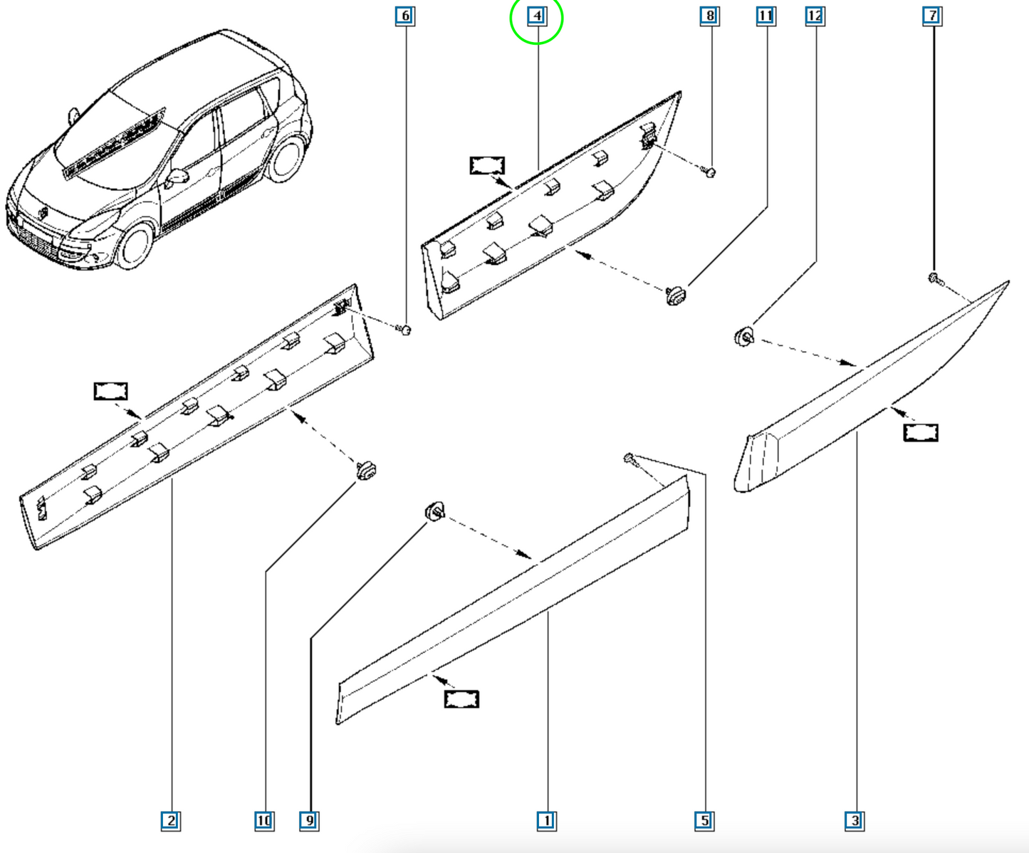Pièce d'origine Baguette de porte droite pour Renault Scenic III 828760002R