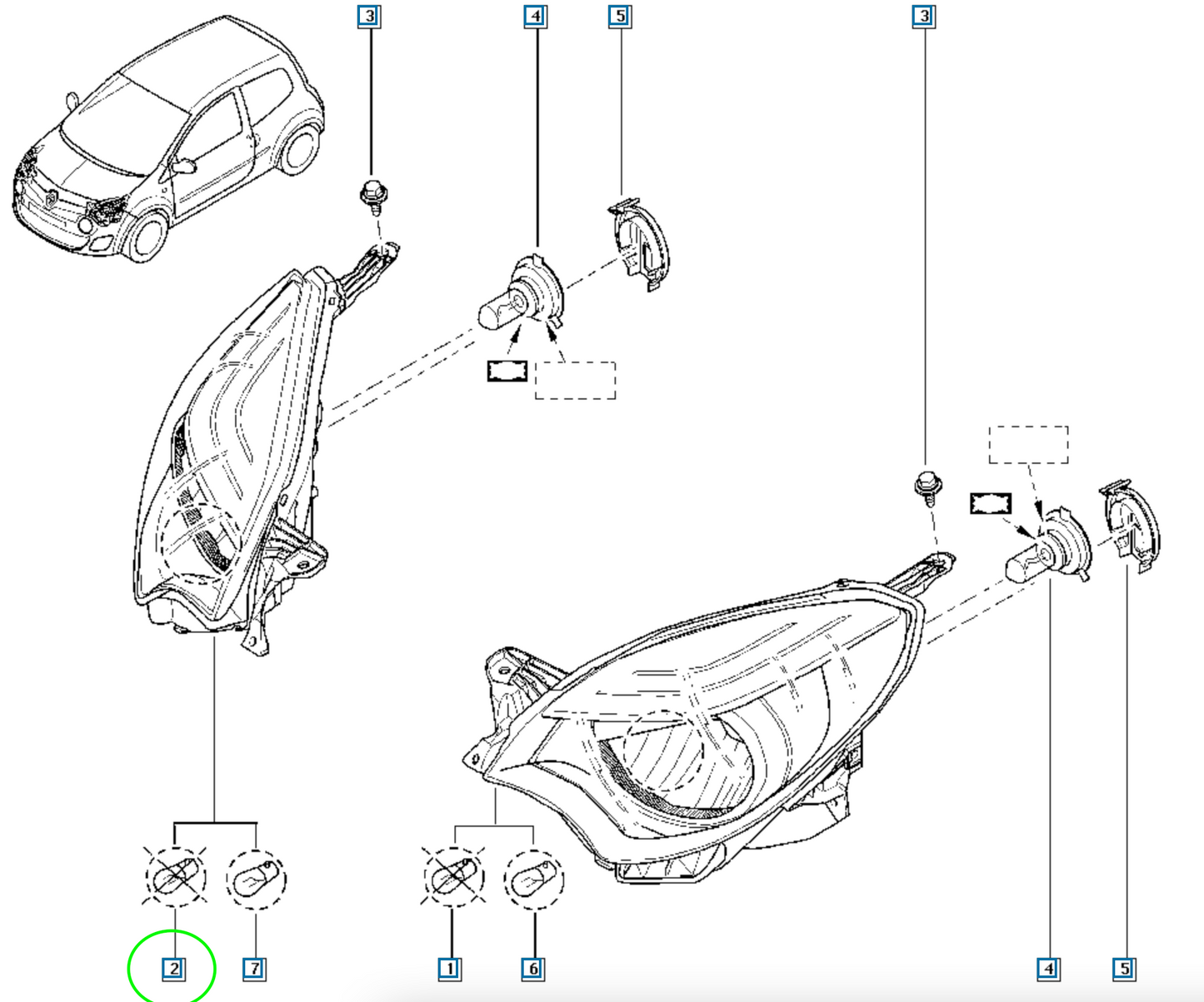 Pièce d'origine Phare droit pour Renault Twingo II 260104611R