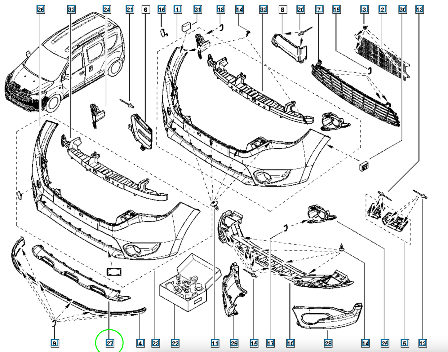 Pièce d'origine Cache de pare-chocs pour Dacia Dokker Lodgy 620724935R