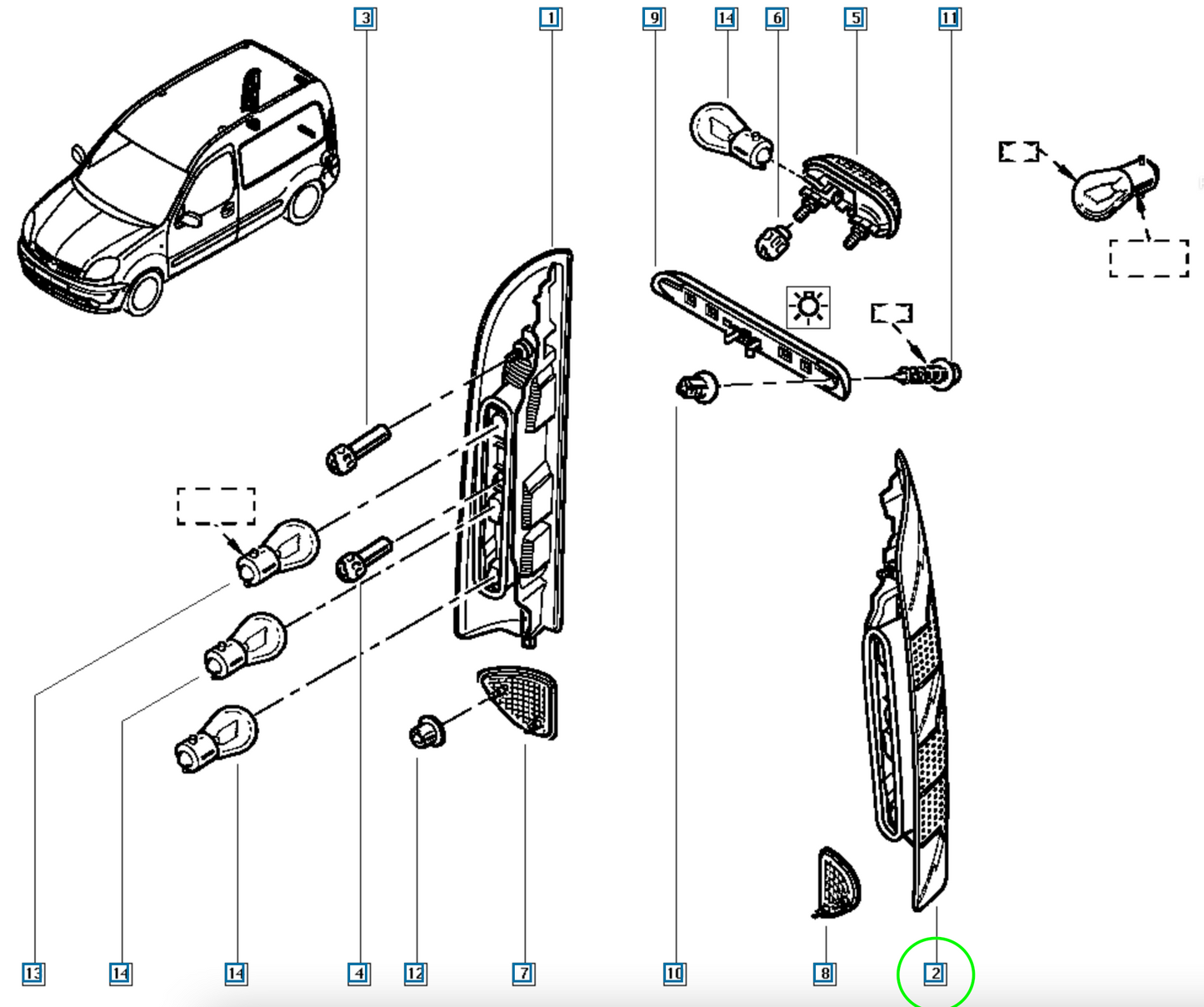 Pièce d'origine Feu arrière gauche pour Renault Kangoo I 8200150619