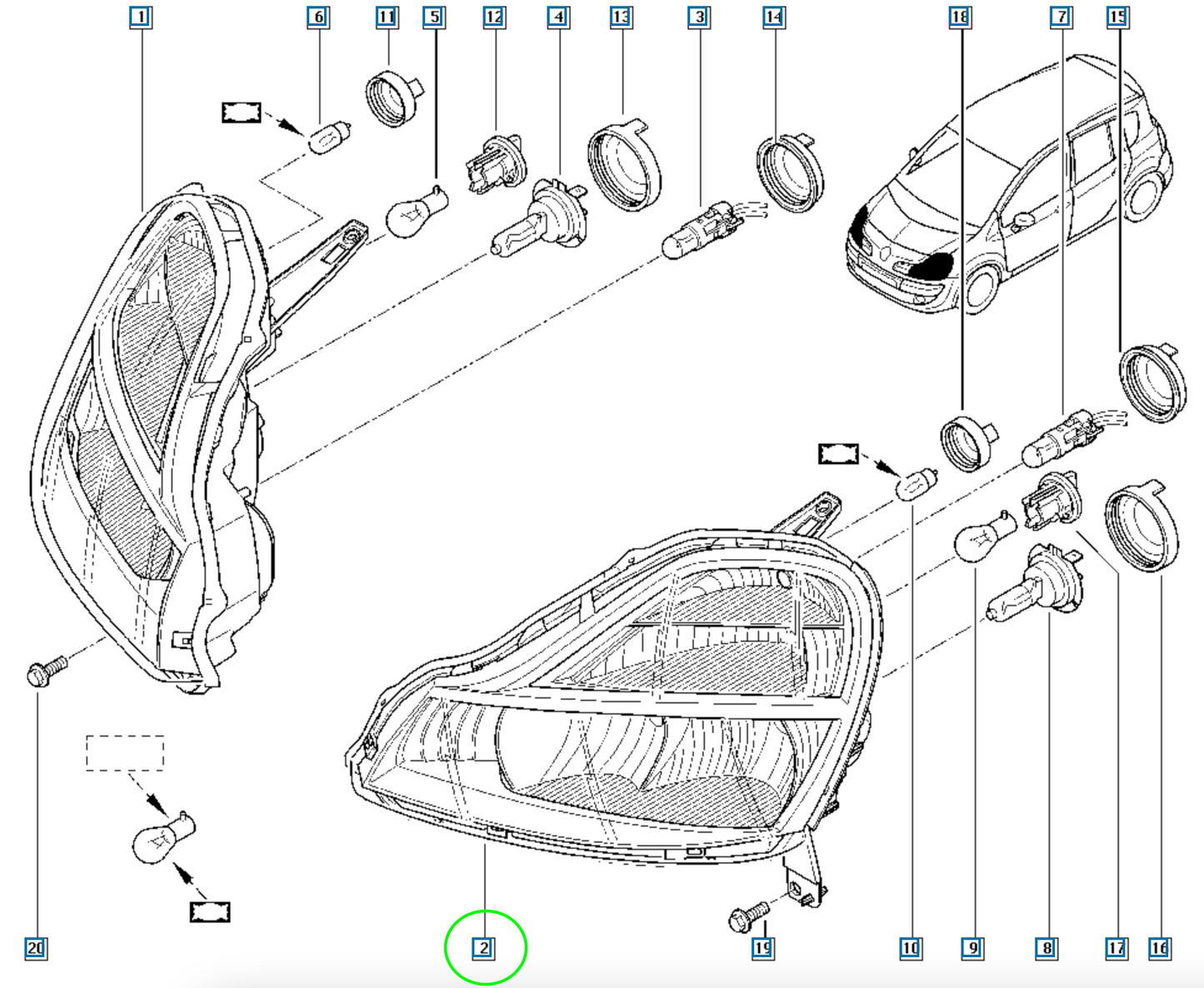 Pièce d'origine Phare avant gauche pour Renault Modus 7701069720