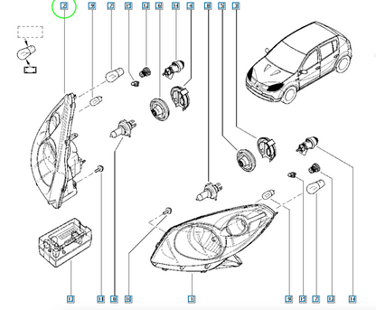Pièce d'origine Phare avant droit pour Dacia Sandero Logan 8200733877