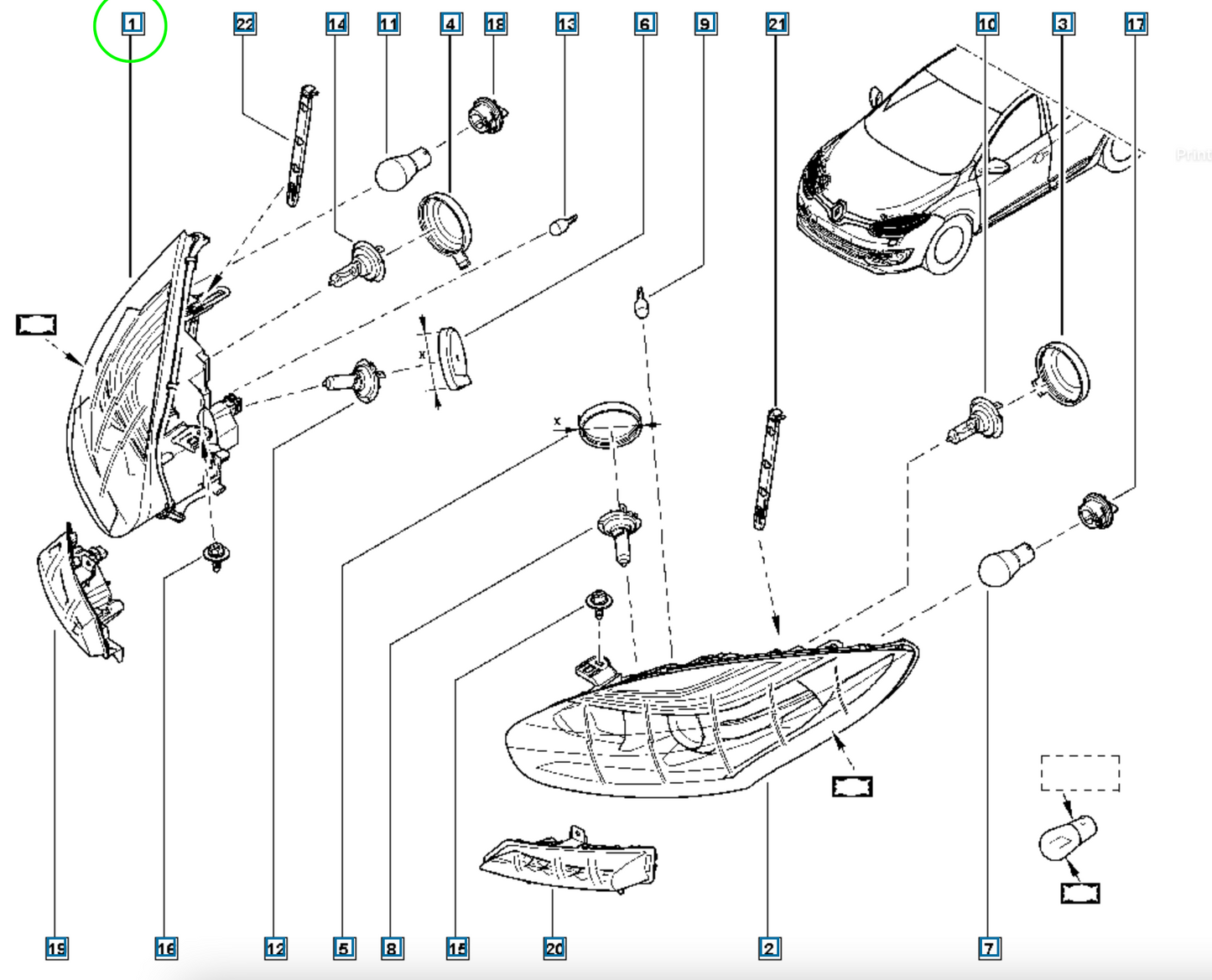 Pièce d'origine Phare avant droit pour Renault Mégane III 260105997R