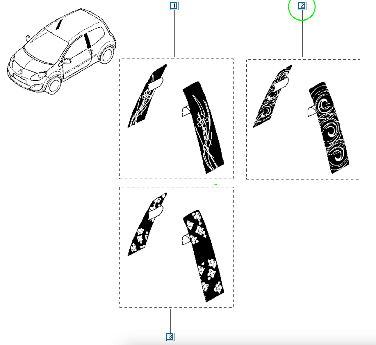 Pièce d'origine Autocollant de montant de porte pour Renault Twingo II 7711422144
