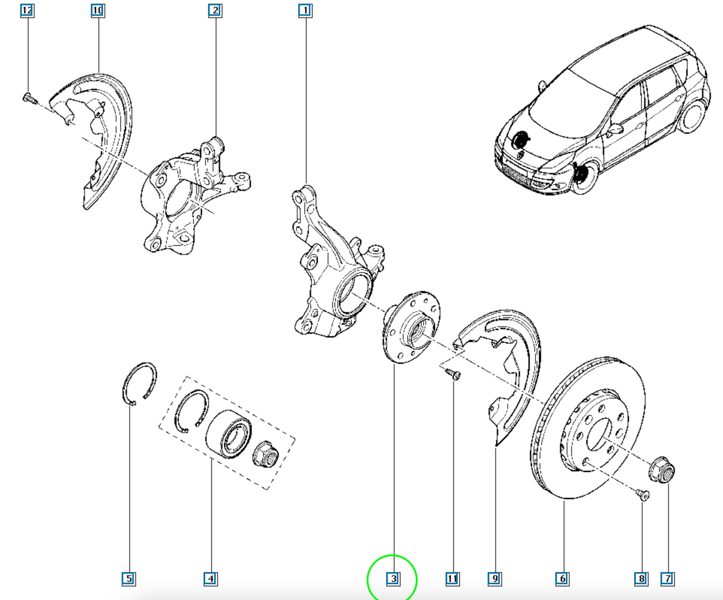 Pièce d'origine Moyeu de roue avant pour Renault Scenic III 402020010R