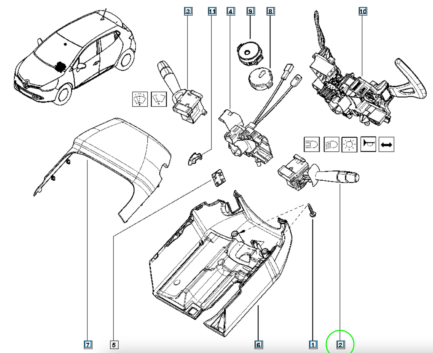 Pièce d'origine Commodo d'éclairage pour Renault Clio IV 8201336961