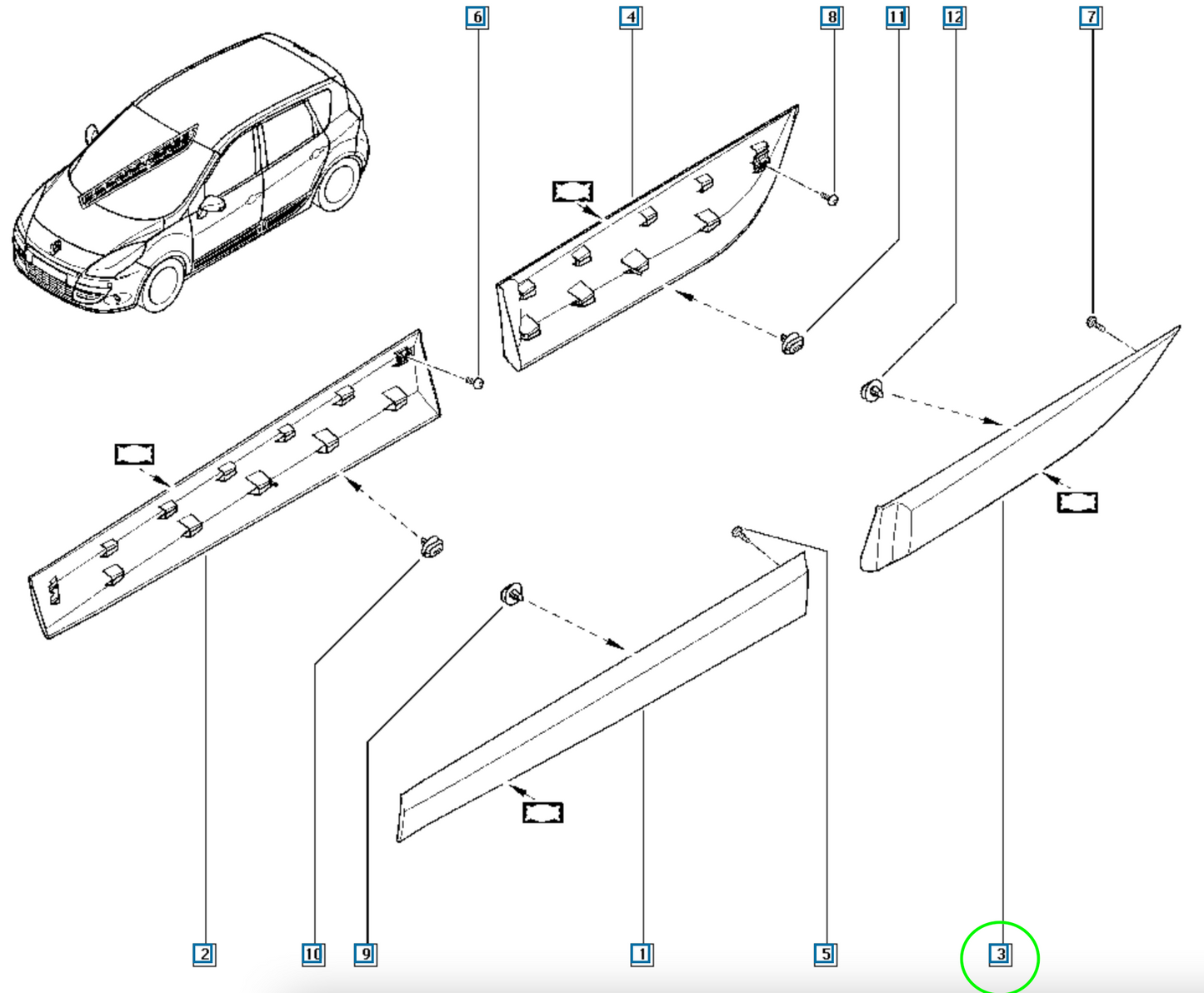 Pièce d'origine Baguette de porte arrière gauche pour Renault Scenic III 828773406R