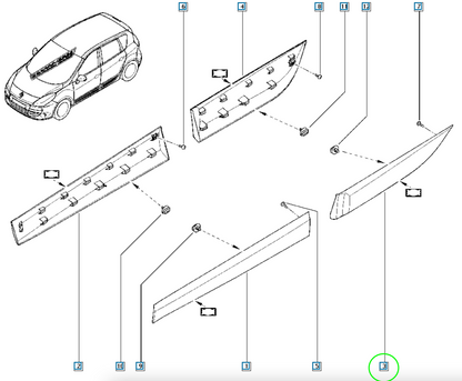 Pièce d'origine Baguette de porte arrière gauche pour Renault Scenic III 828773406R