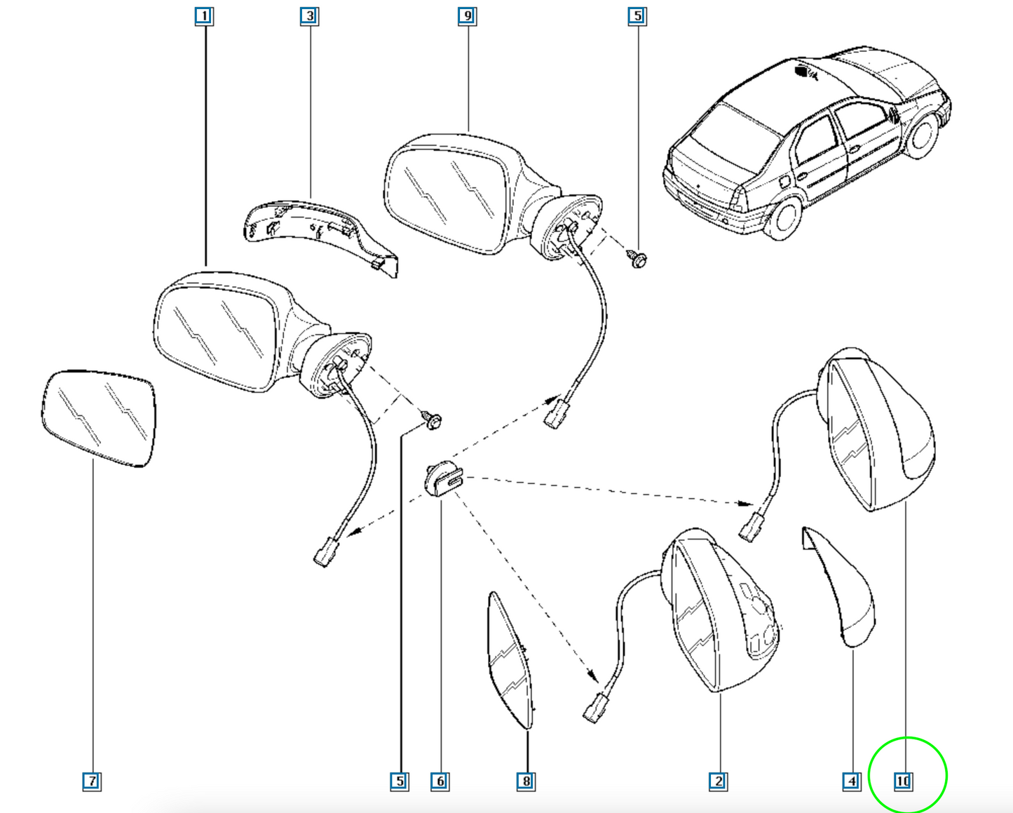 Pièce d'origine Rétroviseur extérieur droit pour Dacia Logan MCV 963019589R