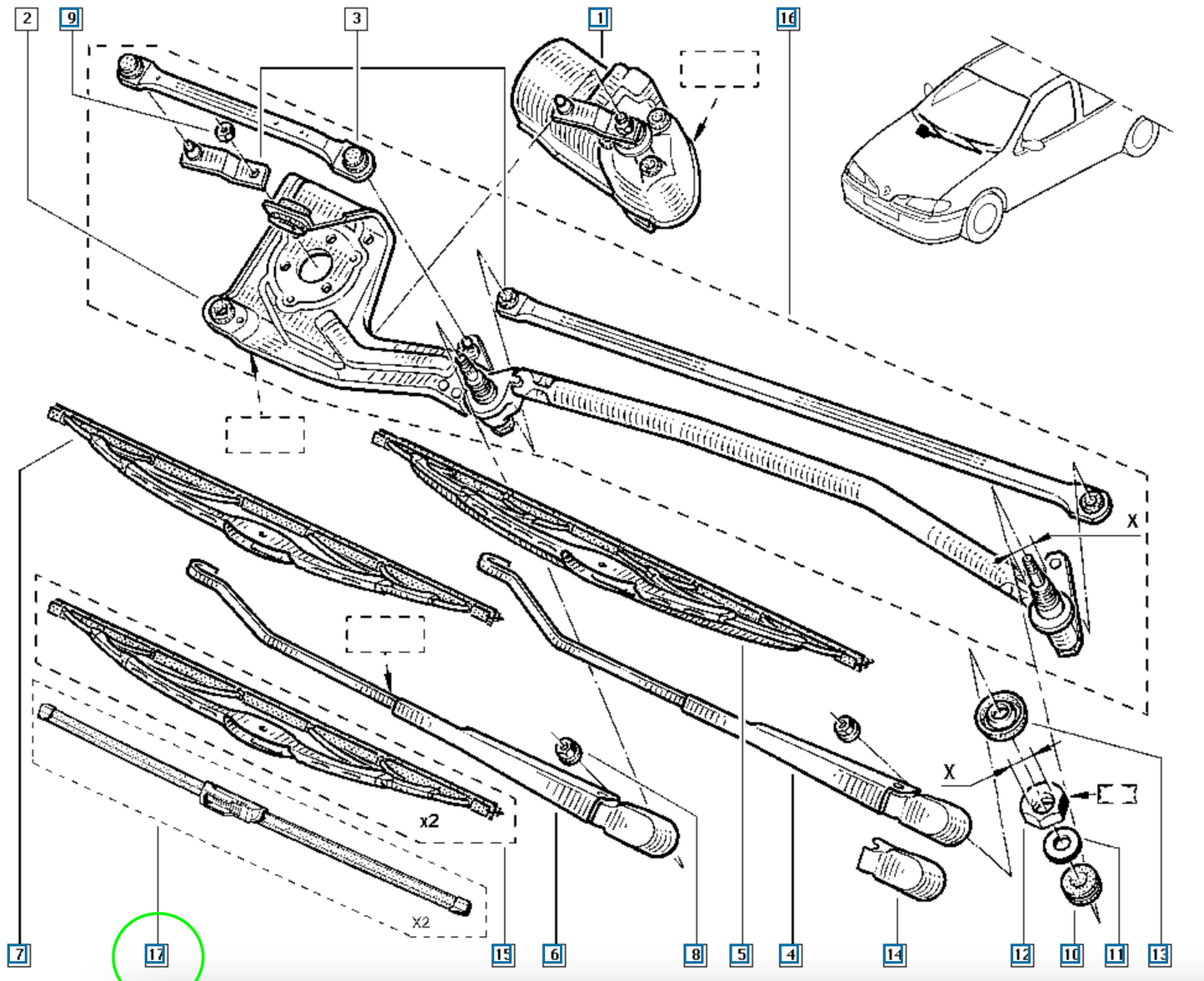 Pièce d'origine Balais d'essuie-glace pour Renault Mégane I 288904198R