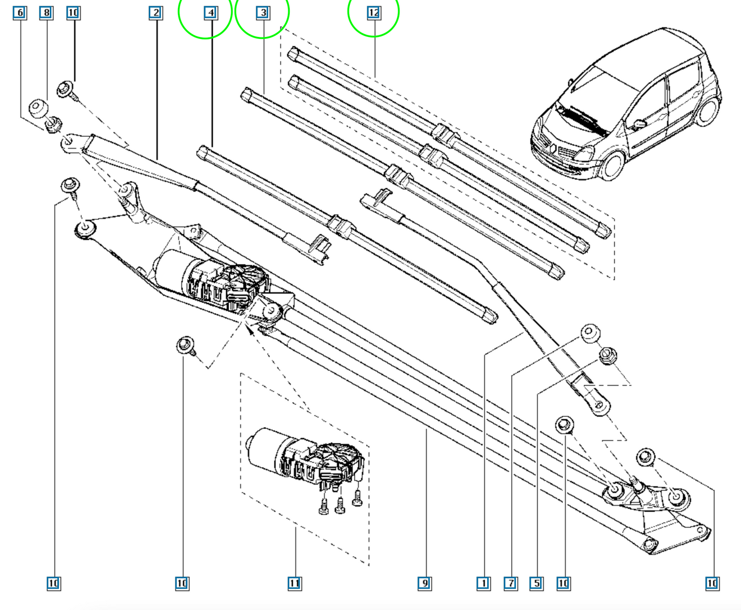 Pièce d'origine Balais d'essuie-glace pour Renault Modus I 288908630R