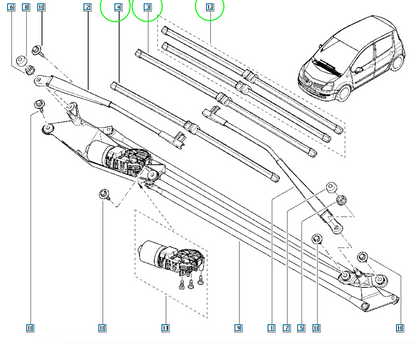 Pièce d'origine Balais d'essuie-glace pour Renault Modus I 288908630R
