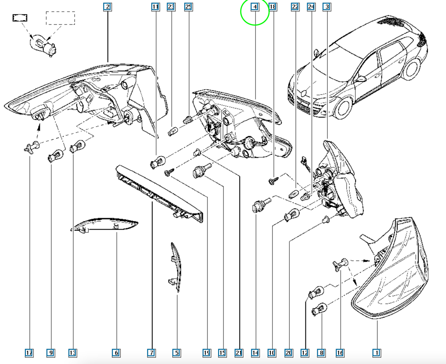 Pièce d'origine Feu arrière droit pour Renault Megane Estate 265500027R