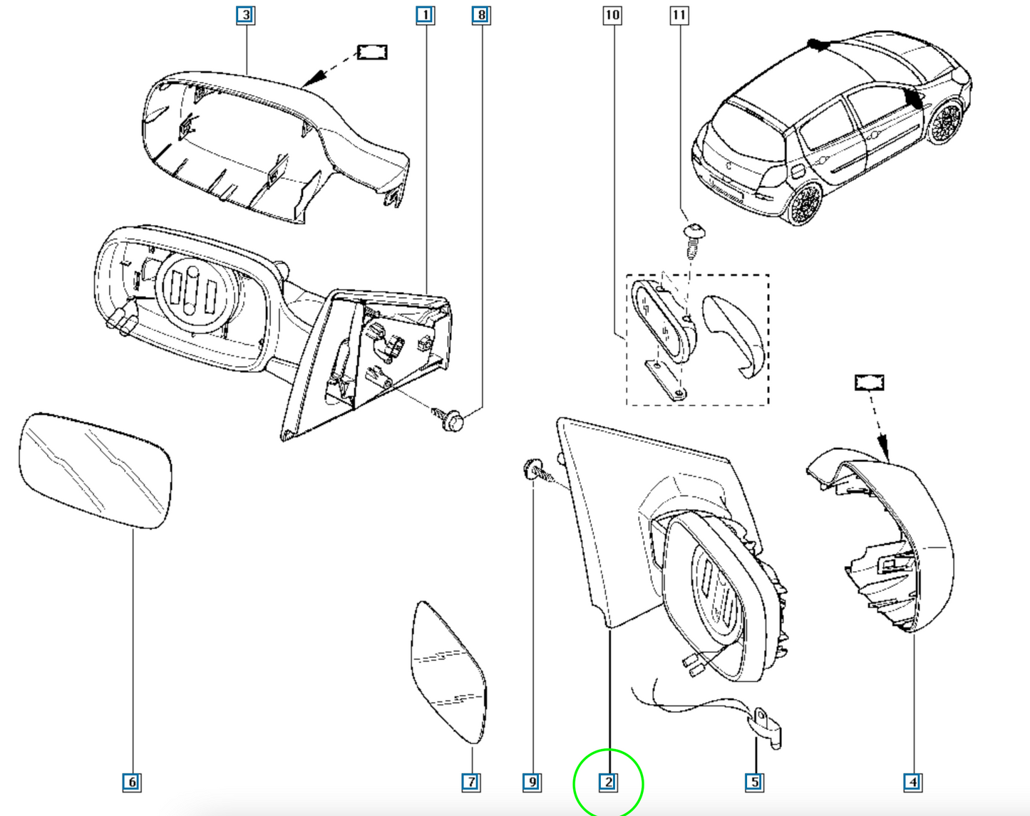 Pièce d'origine Rétroviseur extérieur droit pour Renault Clio III 7701061191