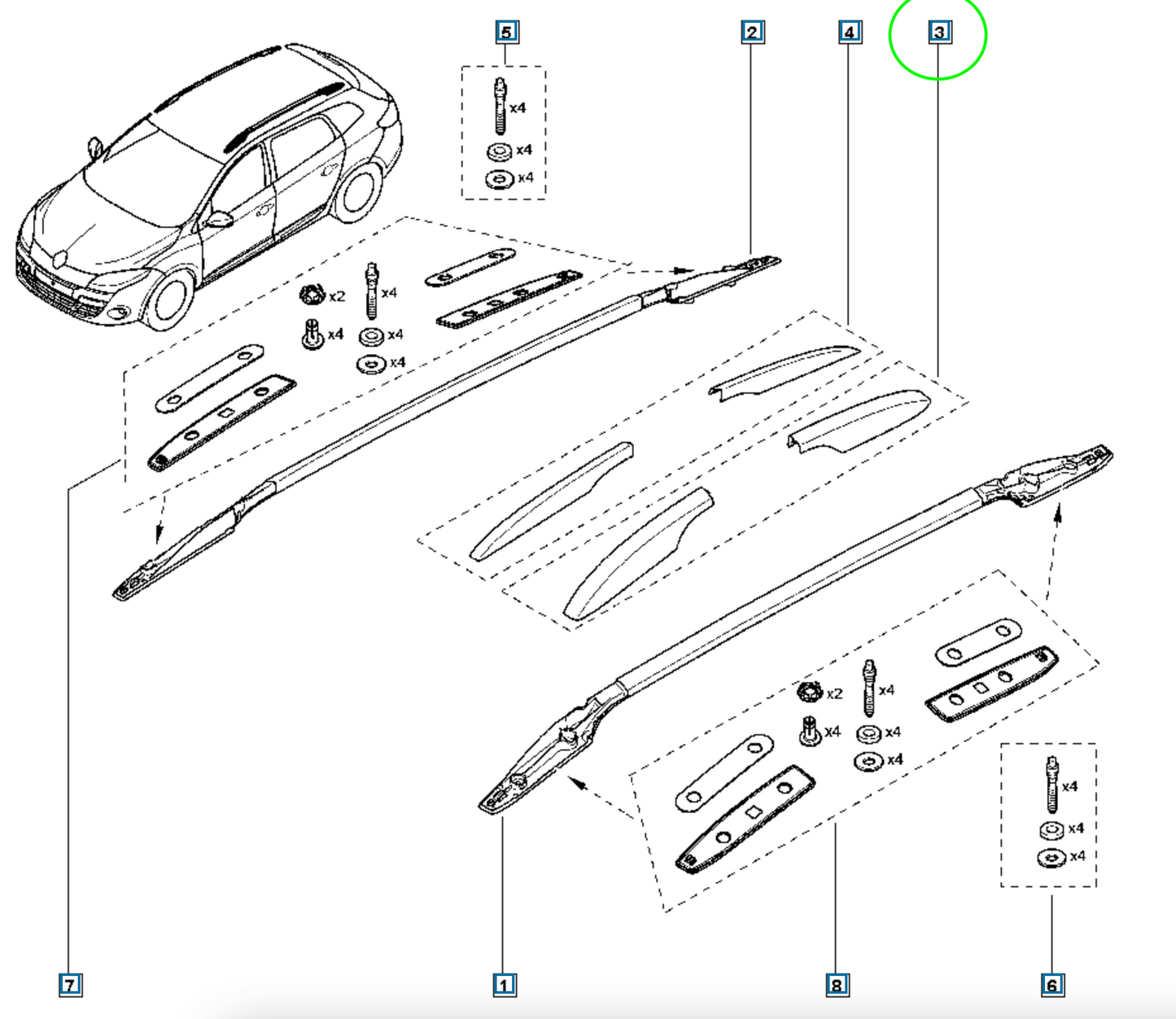 Pièce d'origine Caches plastique de barres de toit pour Renault Megane III Estate 738755664R