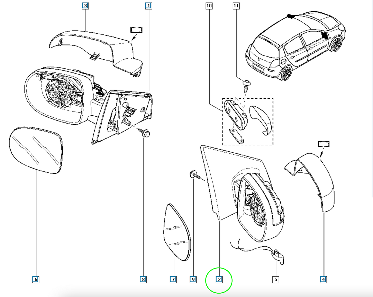Pièce d'origine Rétroviseur extérieur droit pour Renault Clio III 7701071866