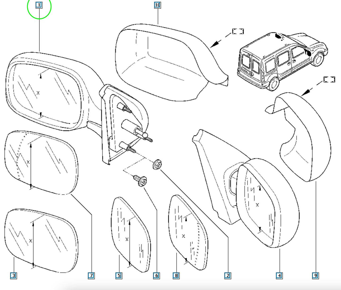 Pièce d'origine Rétroviseur manuel gauche pour Renault Kangoo I 7700304830