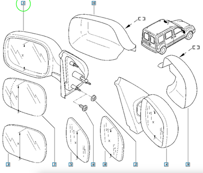 Pièce d'origine Rétroviseur manuel gauche pour Renault Kangoo I 7700304830