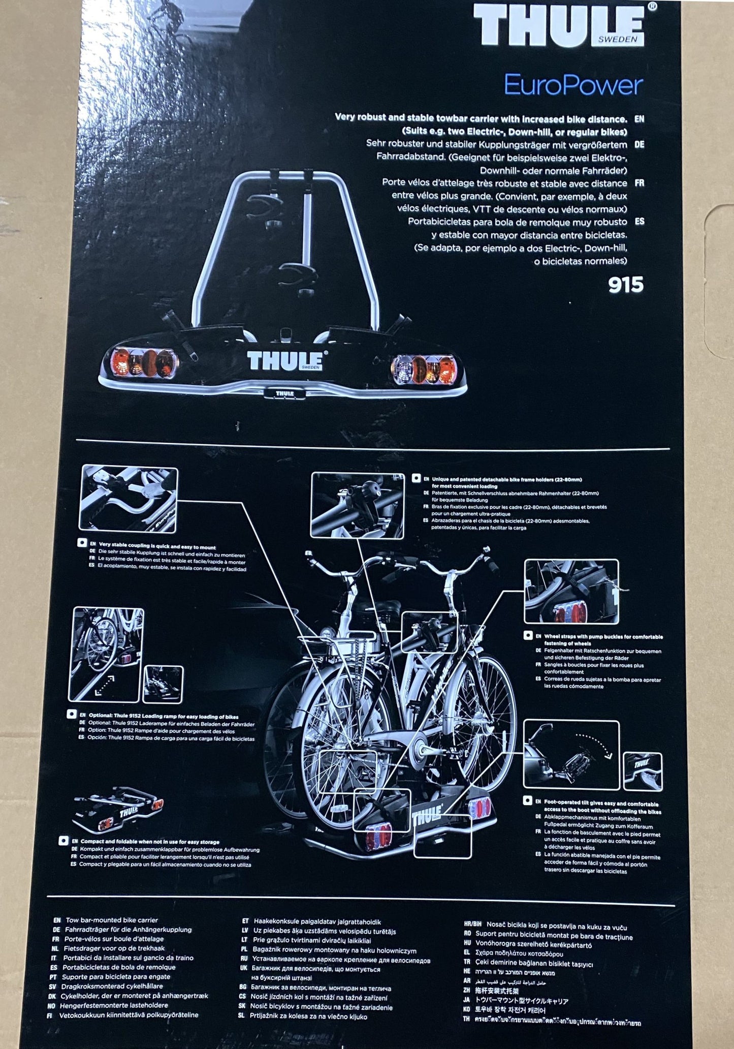Pièce d'origine Porte-vélos Thule EuroPower 915 pour attelage 7711577333