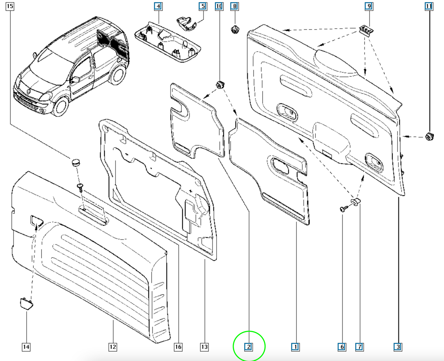 Pièce d'origine Garniture de hayon gauche pour Renault Kangoo II 8200421114