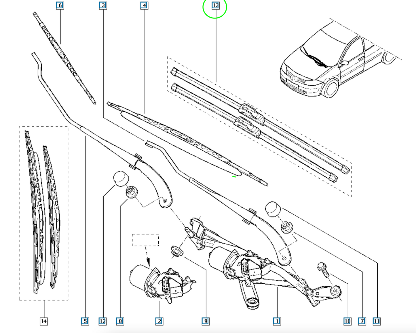 Pièce d'origine Balais d'essuie-glace pour Renault Megane II 288908411R