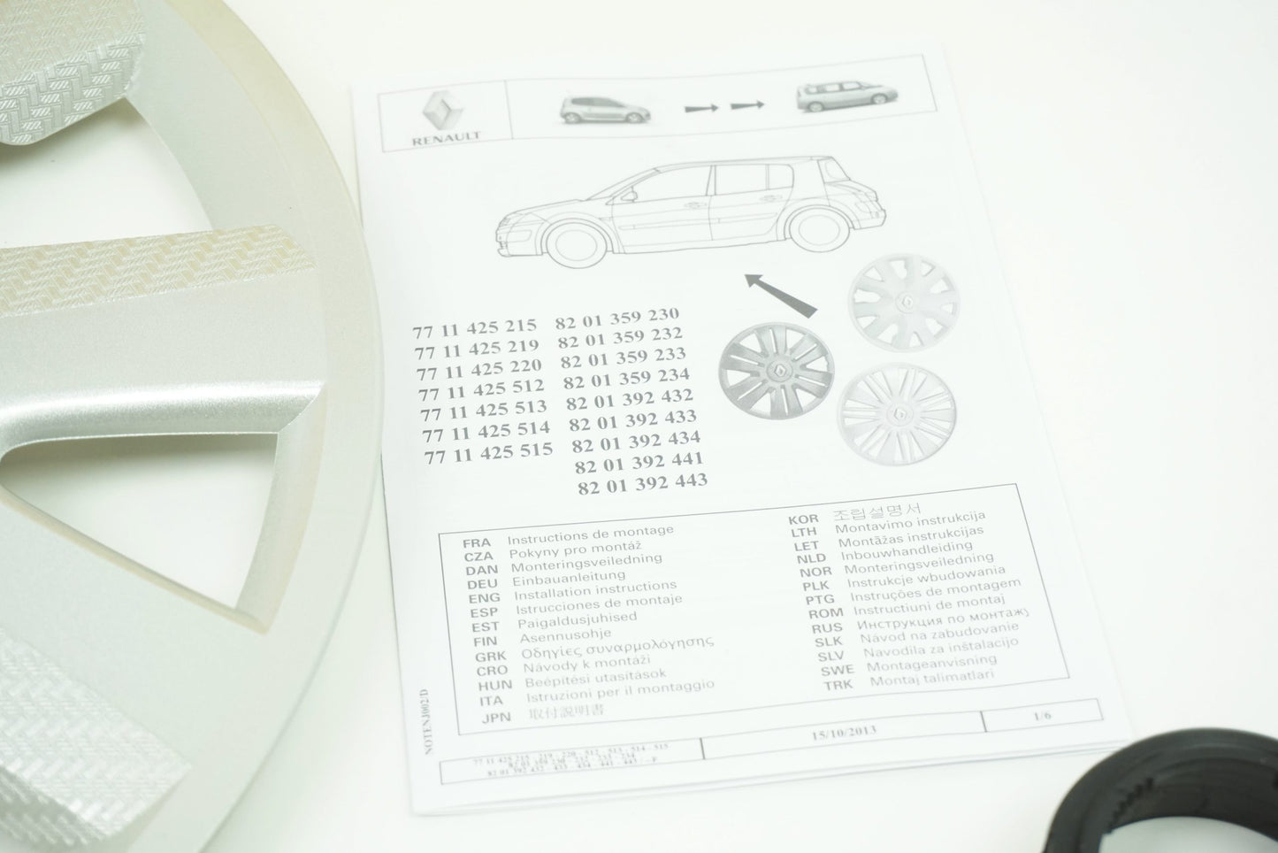 Pièce d'origine Enjoliveur de roue 15 pouces pour Renault 8201392434