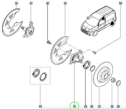 Pièce d'origine Moyeu de roue avec roulement arrière gauche pour Renault Kangoo II 430431823R
