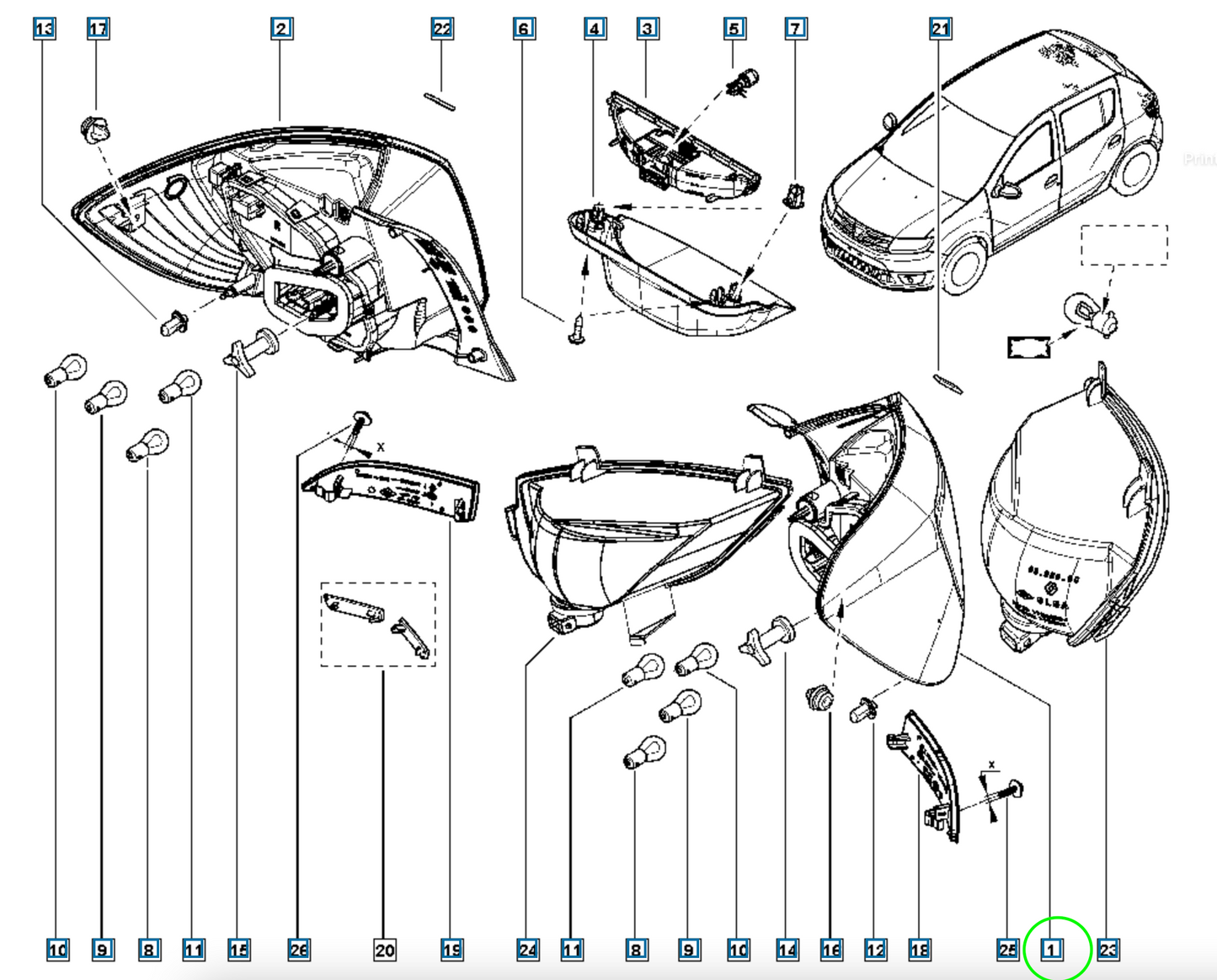 Pièce d'origine Feu arrière gauche pour Dacia Sandero II 265554085R