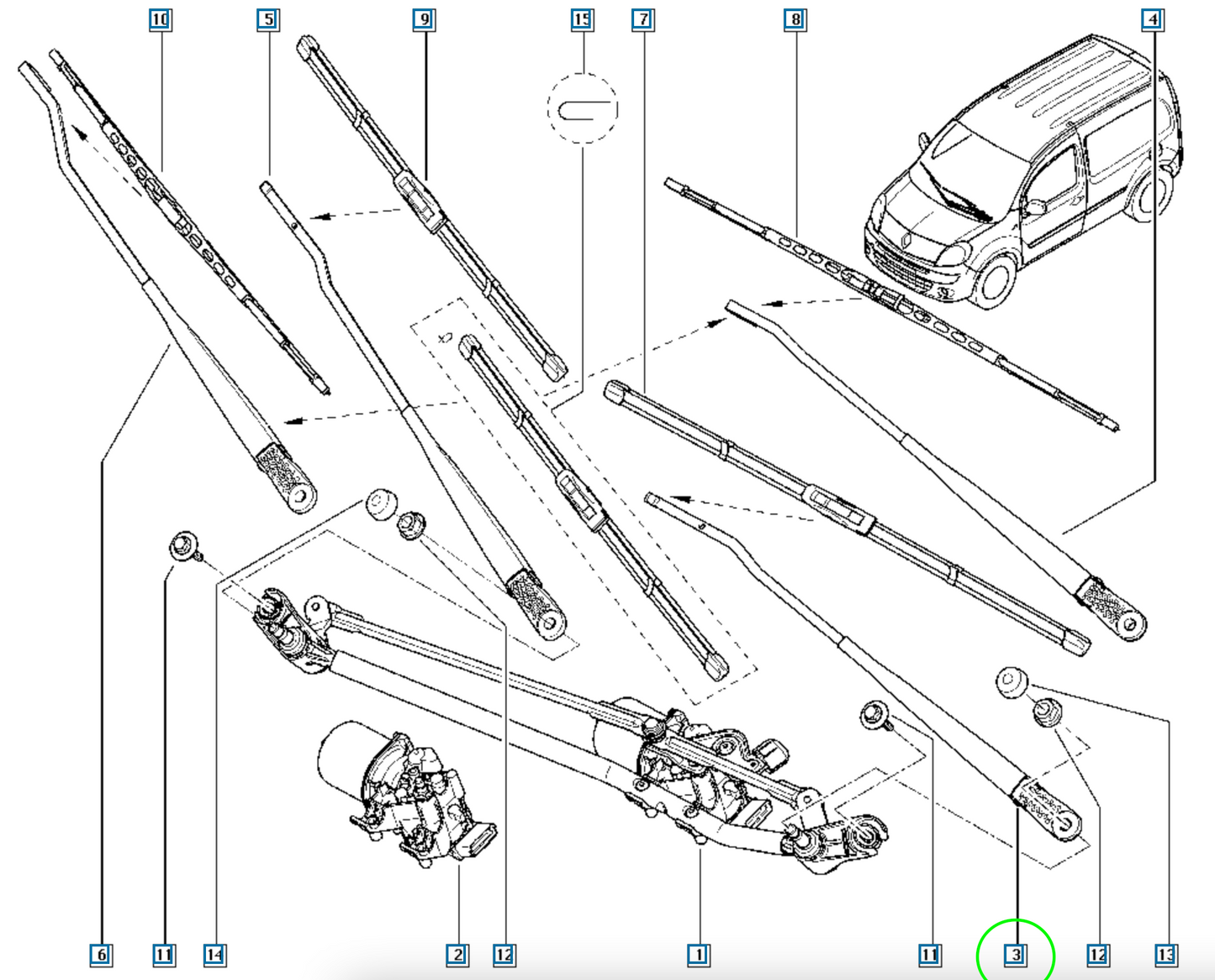Pièce d'origine Bras d'essuie-glace gauche pour Renault Kangoo II 7701066443