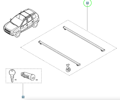 Pièce d'origine Barres de toit transversales aluminium pour Dacia Duster phase 2 2013 8201407085