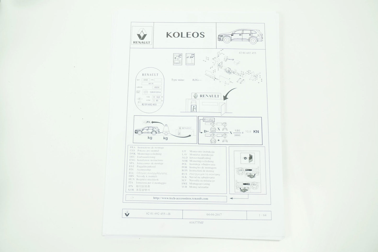 Pièce d'origine Attelage amovible automatique pour Renault Koleos II 8201692455