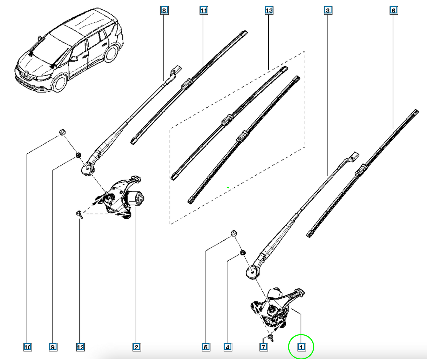 Pièce d'origine Moteur d'essuie-glace avant gauche pour Renault Espace V 288A59313R